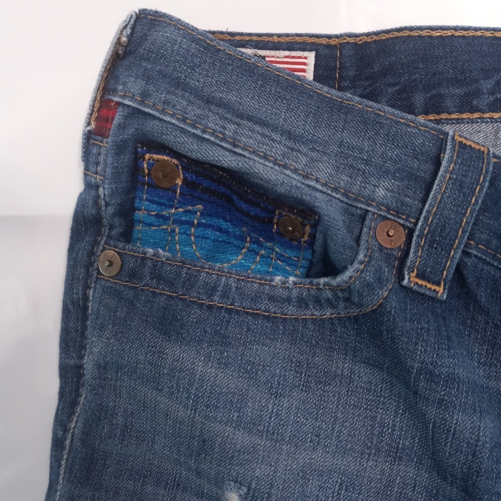 True Religion Womens 29 Serape Patch Distressed Straight Leg Jeans Made in USA - Picture 4 of 9